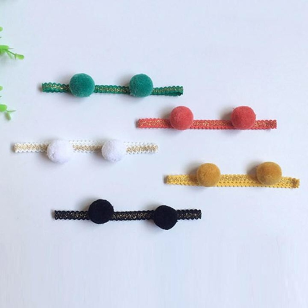 Green Girls Headband Hair Accessory Pom